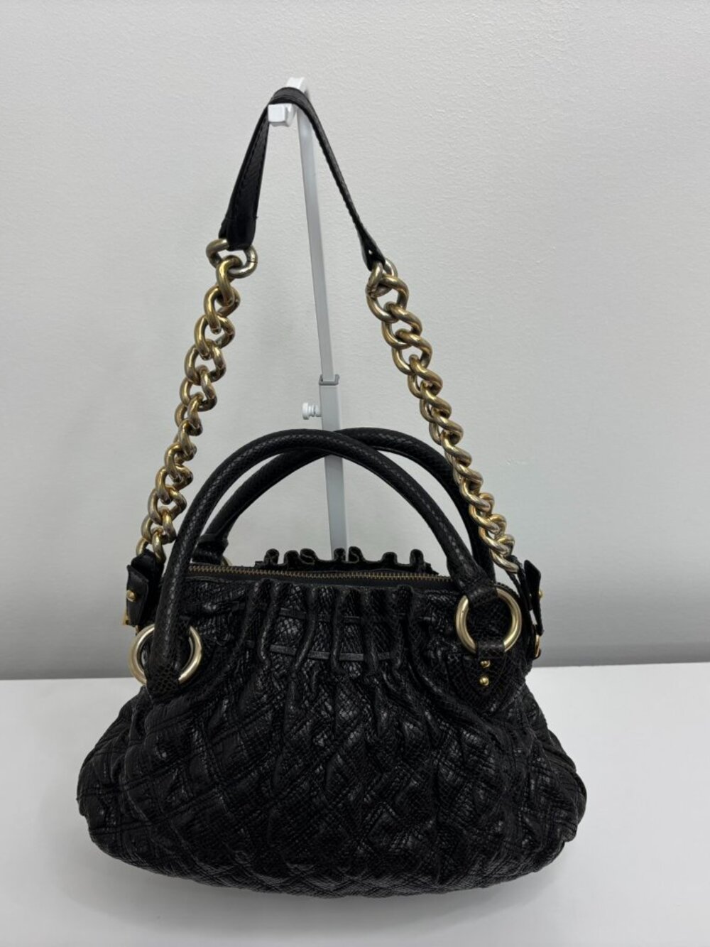 Marc Jacobs Black Python-Embossed Leather "Desir" Small Cecilia Satchel
